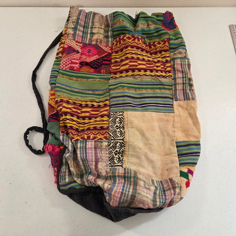 Vintage Guatemala Patchwork Drawstring Backpack B… - image 1
